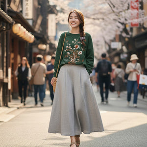Áo T-shirt dài tay cổ tròn thê hoa mùa xuân - A232