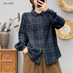 Áo sơ mi dài tay cổ đức kẻ sọc caro một túi - A228