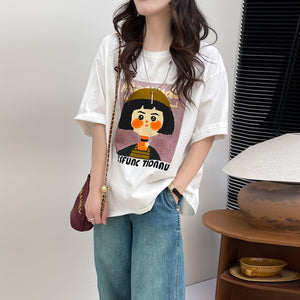 Áo T-shirt ngắn tay cổ tròn in cô gái Tionau - NU10063