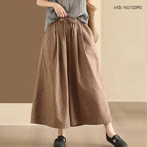 Quần baggy linen lưng thun in hoa liti ống rộng - NU10389