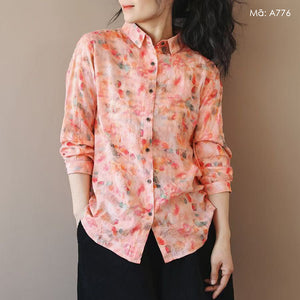 Áo sơ mi dài tay cổ đức in hoa retro - A775