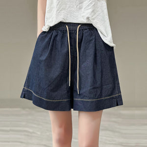 Quần sooc denim đơn sắc lưng thun dây rút một túi sau - NU8945