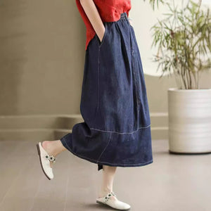 Chân váy denim lưng thun kiểu xẻ tà sau - V104