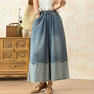 Quần baggy denim lửng ống rộng kiểu hai tầng - Q216