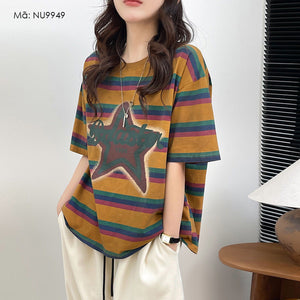 Áo T-shirt ngắn tay cổ tròn kẻ sọc ngôi sao - NU9949