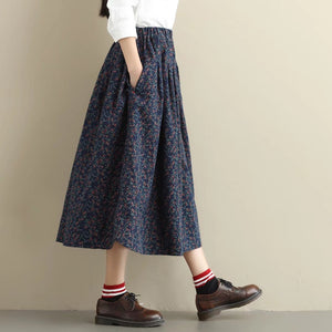 Chân váy chữ A retro lưng thun xếp ly in hoa liti - NU9880