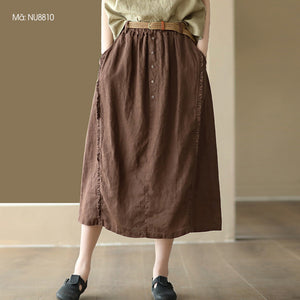 Chân váy linen lưng thun kiểu năm khuy - NU8809
