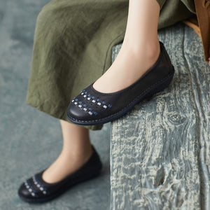 Giày da morigirl retro đế bằng đan caro - OD2250