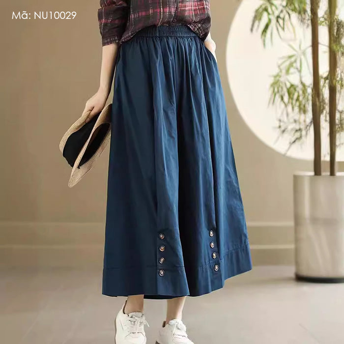 Quần baggy culottes lửng lưng thun ống rộng kiểu khuy gấu - NU10028