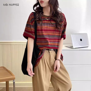 Áo T-shirt ngắn tay cổ tròn kẻ sọc cầu vồng - NU9951