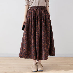 Chân váy linen retro lưng thun chữ A in hoa liti - NU9982