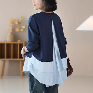 Áo T-shirt dài tay cổ tròn kiểu hai lớp sơ mi chữ xếp trái tim - NU9411