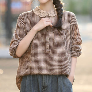 Áo sơ mi linen caro dài tay - NU4413