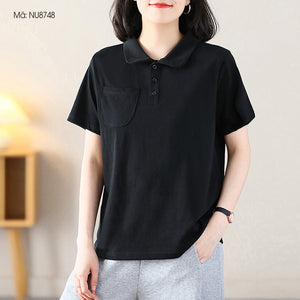 Áo T-shirt ngắn tay cổ pipi một túi nhỏ - NU8747