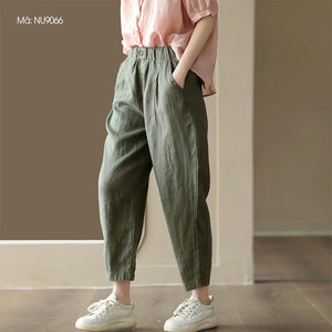 Quần baggy linen lưng thun hai túi chéo khuy cài - NU9065