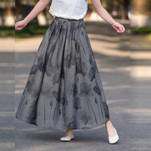 Chân váy linen lưng thun in hoa màu nước - NU9899