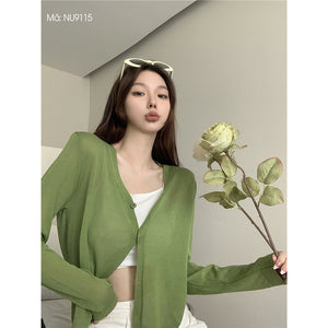 Áo khoác cardigan len dệt kim dài tay cổ V bốn khuy - NU9114