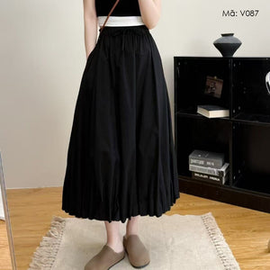 Chân váy lưng thun dây rút vạt xếp ly - V086