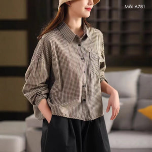 Áo sơ mi dài tay cổ đức kẻ caro kiểu túi đôi - A780