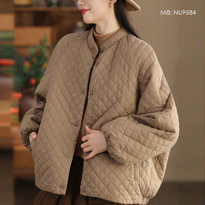 Áo khoác retro trần trám dài tay cổ đứng khuy cài - NU9583
