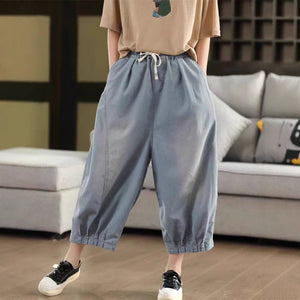 Quần baggy denim lửng lưng thun dây rút hai túi sau - Q242