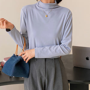 Áo T-shirt dệt kim dài tay cổ đứng đơn sắc - NU9518