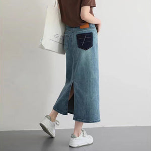 Chân váy denim lưng cao khuy cài xẻ tà sau - NU9932