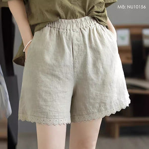 Quần sooc linen lưng thun phối ren - NU10155