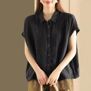 Áo sơ mi linen sát nách cổ đức đơn sắc vạt dây rút - NU8980