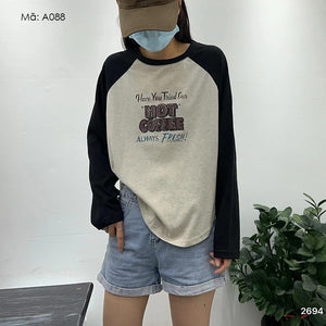 Áo T-shirt dài tay cổ tròn hot caffee - A087