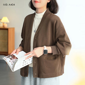 Áo khoác cardigan dài tay cổ V hai túi - A403