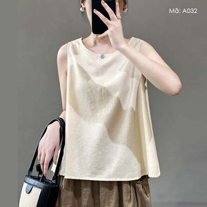 Áo T-shirt linen sát nách cổ tròn đơn sắc - A031