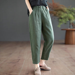 Quần baggy linen lưng thun hai túi chéo khuy cài - NU9065