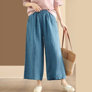 Quần baggy linen lưng thun ống đứng hai túi chéo - NU10446