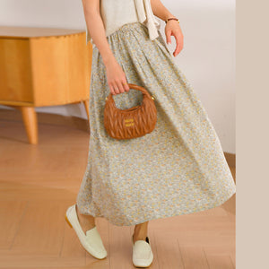 Chân váy linen lưng thun in hoa nhí - V089