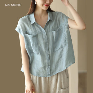 Áo sơ mi linen sát nách cổ đức hai túi vuông lớn - NU9799