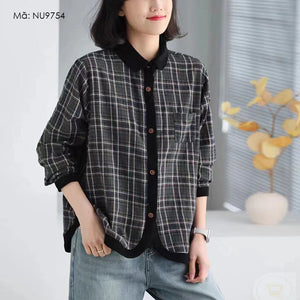 Áo sơ mi linen dài tay cổ pipi bo viền - NU9753