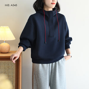 Áo hoodies dài tay khóa kéo dây rút - A544