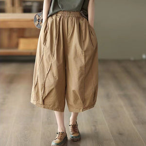 Quần baggy lửng lưng thun ống rộng xếp ly hai túi chéo - NU8977