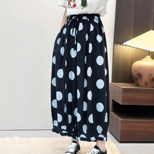 Quần baggy lửng lưng thun ống rộng chấm bi lớn - Q128