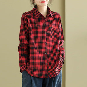 Áo sơ mi linen dài tay cổ đức túi lệch kẻ caro - NU10074