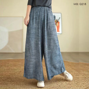 Quần baggy linen lưng thun ống rộng hai túi chéo retro - Q217