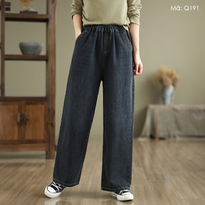 Quần baggy denim lưng thun hai túi sau bạc gối - Q190