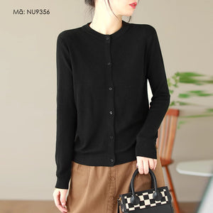 Áo khoác cardigan len đan dài tay cổ tròn đơn sắc - NU9355