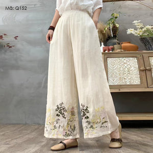 Quần baggy linen lưng thun ống rộng thêu tranh - Q151