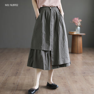 Chân váy linen lưng cao khuy cài kiểu xếp tầng - NU8951