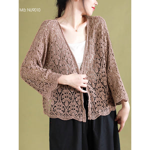 Áo khoác cardigan dệt kim dài tay thêu ren những chiếc lá - NU9009
