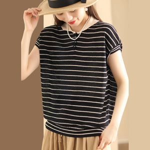 Áo T-shirt dệt kim sát nách cổ pipi kẻ sọc - NU10235