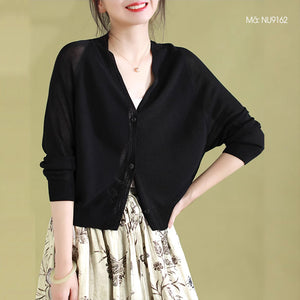 Áo khoác cardigan linen dệt kim dài tay cổ V - NU9161