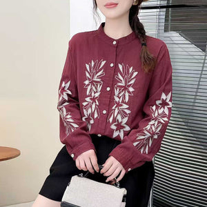 Áo sơ mi dài tay thêu hoa - A1018